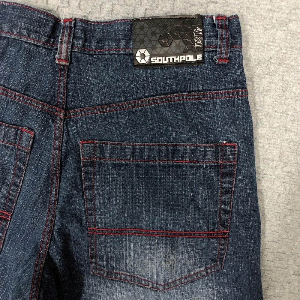 Southpole Jeans Mens 38x32 Blue Straight Leg Denim Red Stitch Casual Hip Hop Y2K